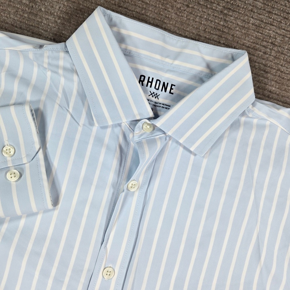 Rhone Mens Large Blue White Striped Commuter Performance Button Down Shirt